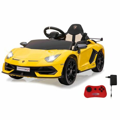 Accuvoertuig Lamborghini Aventador SVJ Geel 12V 2,4GHz