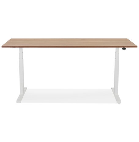 Witte elektrisch verstelbare bureau 'TRONIK' met blad in notenhouten afwerking - 160x80 cm