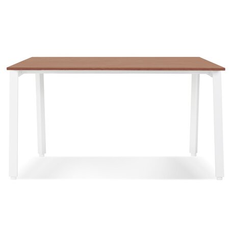 Rechte design bureau 'AMADEUS' van hout met notenhoutafwerking en wit metaal - 160x80 cm