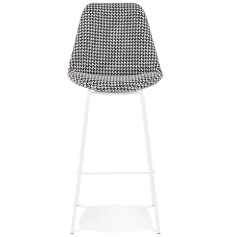 Halfhoge kruk 'SPARK MINI' van pied-de-poule-print stof met witte metalen poten