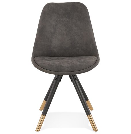 Design stoel 'MAGGY' van grijze microvezel en zwarte houten poten