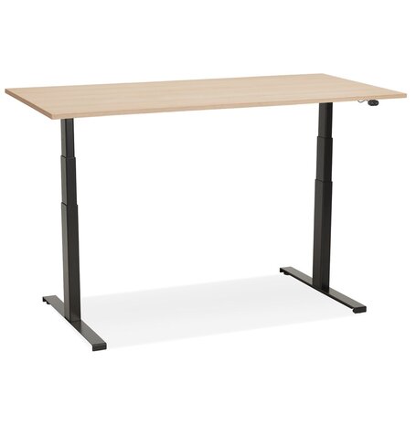 Zwarte elektrische zit/sta-bureau 'TRONIK' met blad in natuurlijke houtafwerking - 140x70 cm