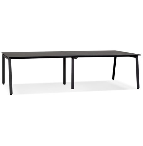 Dubbele rechte design bureau 'AMADEUS' van hout en zwart metaal - 280x140 cm