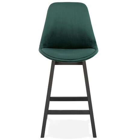 Halfhoge design barkruk 'MORISS MINI' in groen fluweel en poten in zwart hout