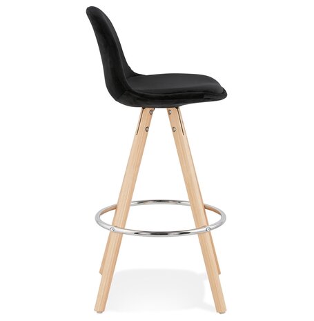 Halfhoge barkruk 'SPIRIT MINI' in zwart fluweel en poten in hout met natuurlijke afwerking
