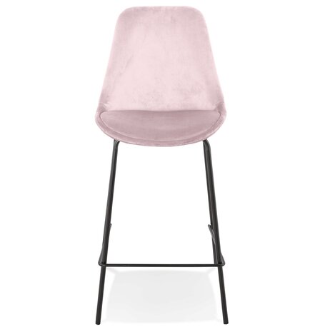 Halfhoge barkruk 'SPARK MINI' van roze velours met zwarte metalen poten