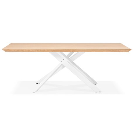 Design eettafel 'WALABY' in hout met natuurlijke afwerking en met witte x-vormige centrale voet - 200 x 100 cm