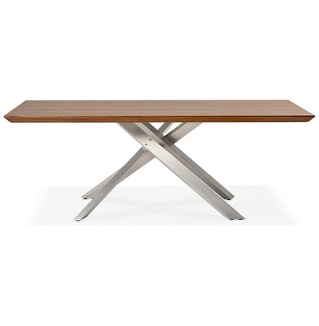 Eettafel 'WALABY' in hout met notelaarafwerking en met centrale metalen voet - 200 x 100 cm
