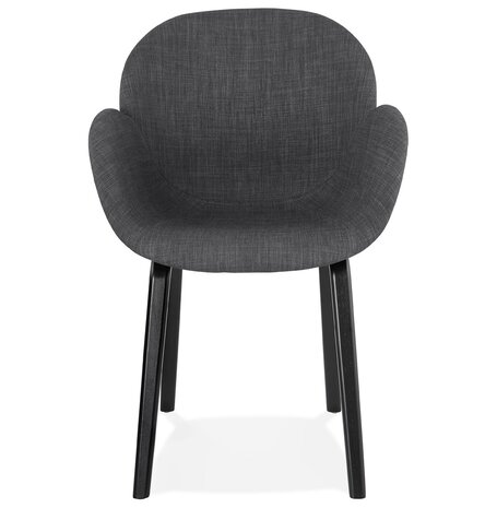 Design stoel met armleuningen 'SAMY' van grijze stof en zwart houten poten