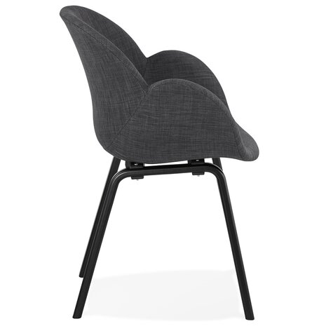 Design stoel met armleuningen 'SAMY' van grijze stof en zwart houten poten
