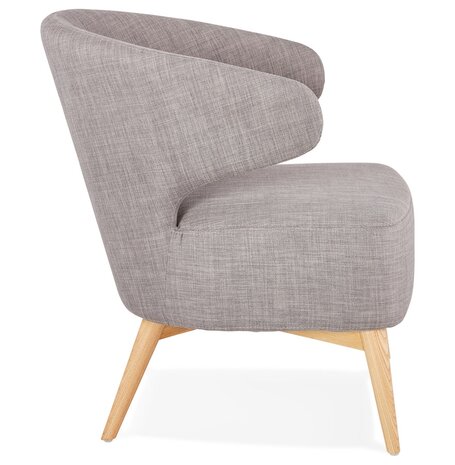 Lounge chair 'ODILE' in grijze stof en natuurlijke poten van hout