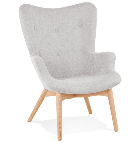 Grijze stoffen oorfauteuil 'ROBY' met houten poten