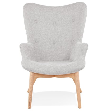 Grijze stoffen oorfauteuil 'ROBY' met houten poten