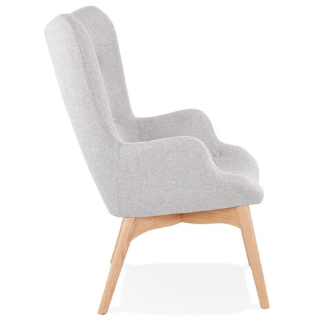 Grijze stoffen oorfauteuil 'ROBY' met houten poten