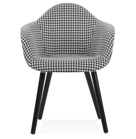 Stoffen design stoel 'LARA' met armleuningen en zwart en witte pied-de-poule-print