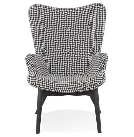 Stoffen lounge oorfauteuil 'PALAZIO' met pied-de-poulemotief en houten poten