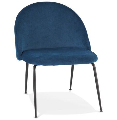 Loungefauteuil 'MERMAID' van blauw fluweel en zwarte metalen poten
