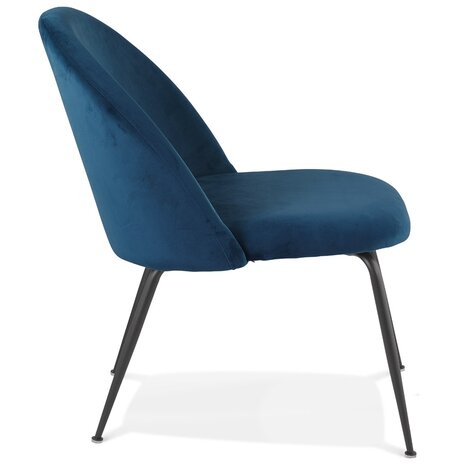 Loungefauteuil 'MERMAID' van blauw fluweel en zwarte metalen poten