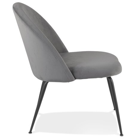 Loungefauteuil 'MERMAID' van lichtgrijs fluweel en zwarte metalen poten