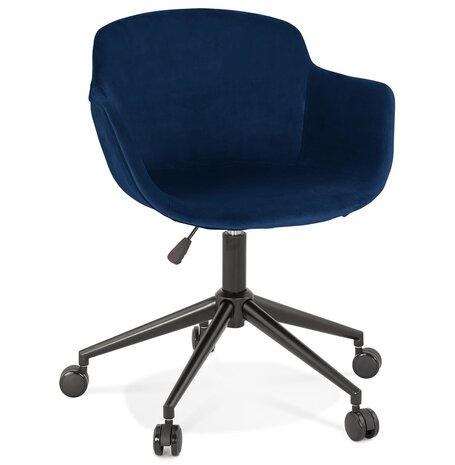 Chaise de bureau 'ROLLING' en velours bleu sur roulettes