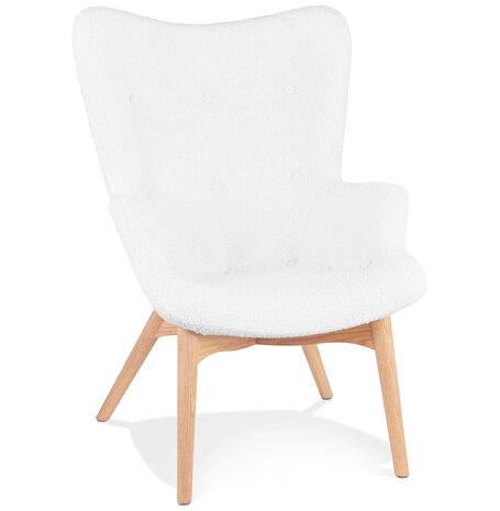 Scandinavische oorfauteuil 'TRAPEUR' van witte boucléstof