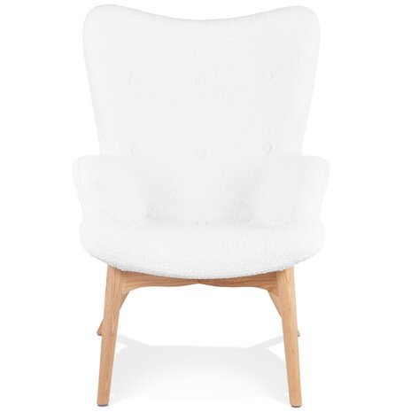 Scandinavische oorfauteuil 'TRAPEUR' van witte boucléstof