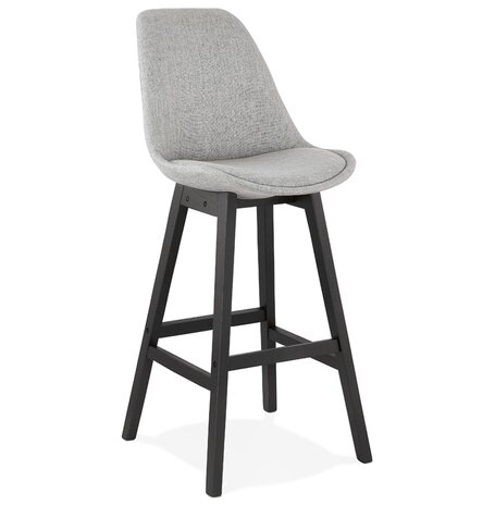 Design barkruk 'TERESA' in grijze stof en voet van zwart hout