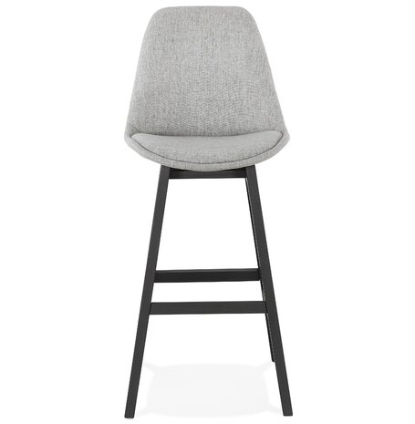 Design barkruk 'TERESA' in grijze stof en voet van zwart hout