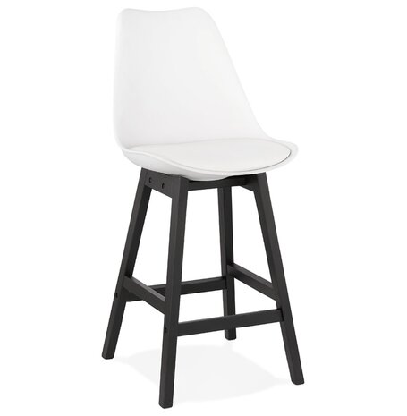 Halfhoge kruk 'CAMILA MINI' wit met poot in zwart hout