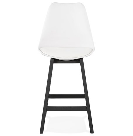 Halfhoge kruk 'CAMILA MINI' wit met poot in zwart hout