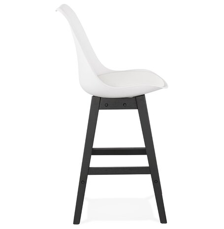 Halfhoge kruk 'CAMILA MINI' wit met poot in zwart hout