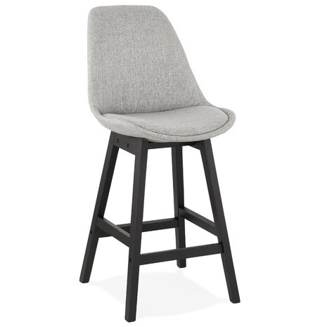 Halfhoge design kruk 'TERESA MINI' in grijze stof en voet van zwart hout
