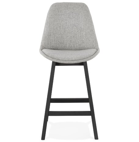 Halfhoge design kruk 'TERESA MINI' in grijze stof en voet van zwart hout