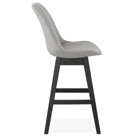 Halfhoge design kruk 'TERESA MINI' in grijze stof en voet van zwart hout