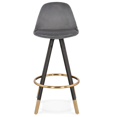 Halfhoge design barkruk 'CHICAGO MINI' in grijs fluweel en 4 poten in zwart hout