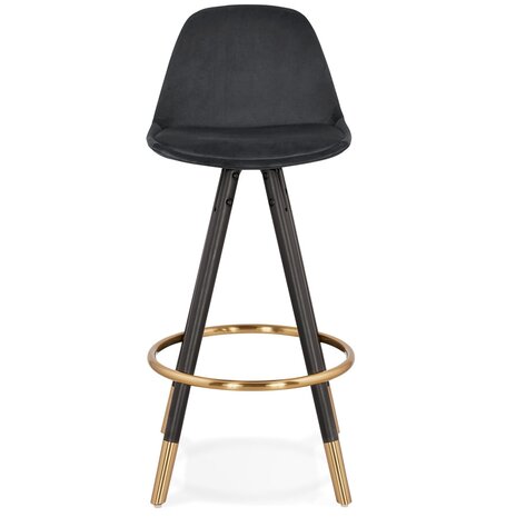Halfhoge design barkruk 'CHICAGO MINI' in zwart fluweel en 4 poten in zwart hout