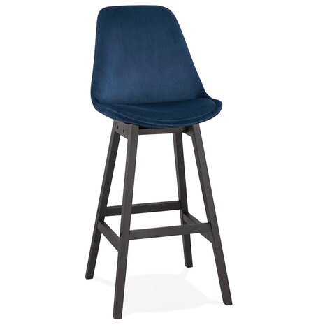 Barkruk 'MORISS' in blauw fluweel en poten in zwart hout