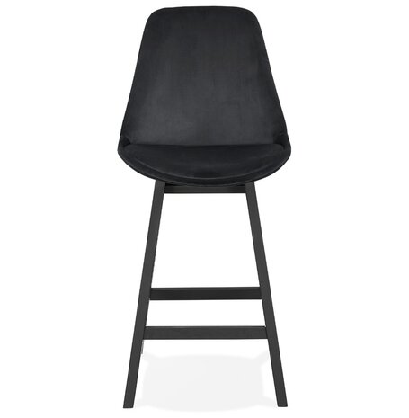 Halfhoge design barkruk 'MORISS MINI' in zwart fluweel en poten in zwart hout