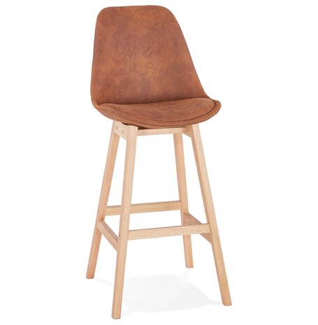 Barkruk 'ASPEN' in bruine microfiber en poten in hout met natuurlijke afwerking
