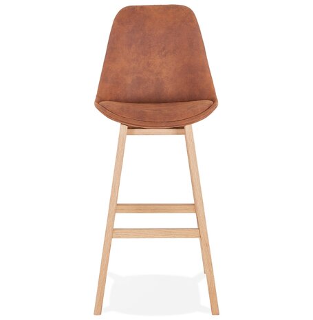Barkruk 'ASPEN' in bruine microfiber en poten in hout met natuurlijke afwerking
