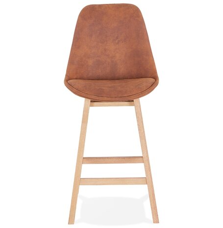 Halfhoge barkruk 'ASPEN MINI' in bruine microfiber en poten in hout met natuurlijke afwerking