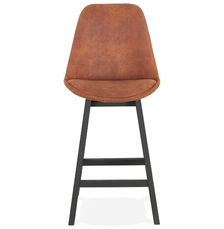 Halfhoge barkruk 'ASPEN MINI' in bruine microfiber en poten in zwart hout