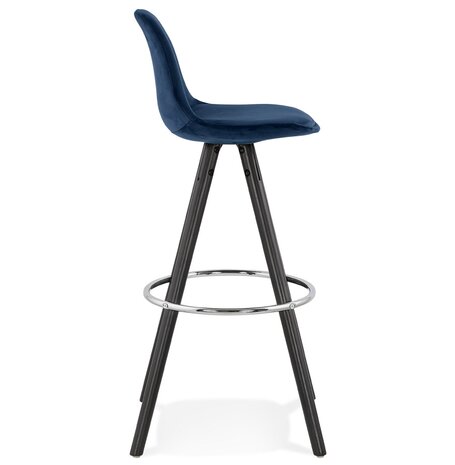 Barkruk 'SPIRIT' in blauw fluweel en poten in zwart hout