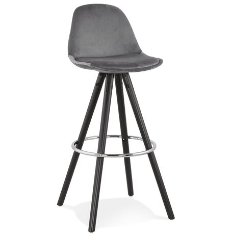 Barkruk 'SPIRIT' in grey fluweel en poten in zwart hout