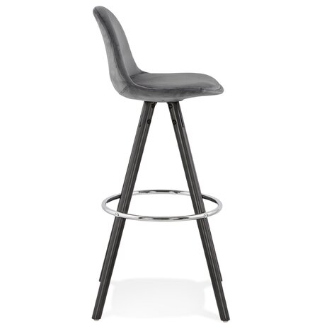 Barkruk 'SPIRIT' in grey fluweel en poten in zwart hout