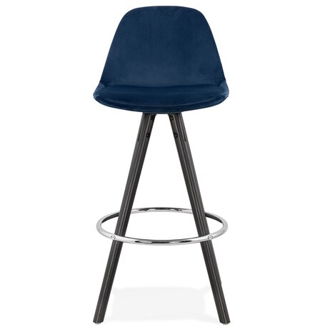 Halfhoge barkruk 'SPIRIT MINI' in blauw fluweel en poten in zwart hout