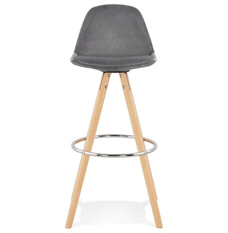 Barkruk 'SPIRIT' in grey fluweel en poten in hout met natuurlijke afwerking