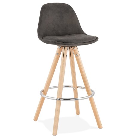 Halfhoge kruk 'MARKA MINI' van grijze microvezel en poten van natuurlijk hout