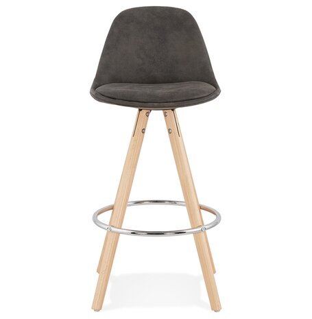 Halfhoge kruk 'MARKA MINI' van grijze microvezel en poten van natuurlijk hout