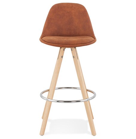 Halfhoge kruk 'MARKA MINI' van bruine microvezel en poten van natuurlijk hout